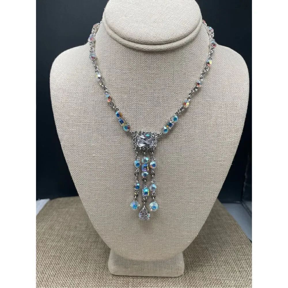 Rhinestone Statement Necklace Silver Prom Wedding Sparkle Bling